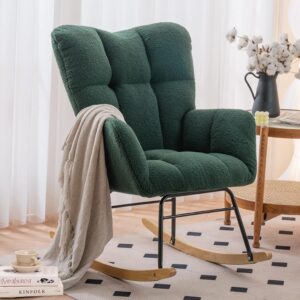 Green Teddy Fabric Nursery Rocking Chair
