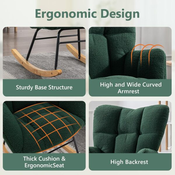 Green Teddy Fabric Nursery Rocking Chair - Image 2