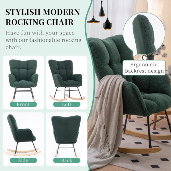 Green Teddy Fabric Nursery Rocking Chair - Image 4