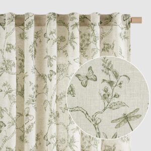 Lazzzy Green Floral Linen Curtains
