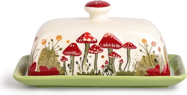 Fungi Fun Red Mushroom Ceramic Butter Dish - Image 2