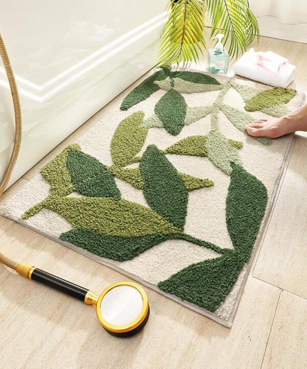 Green Leaves Non-Slip Bathroom Rug - Image 2