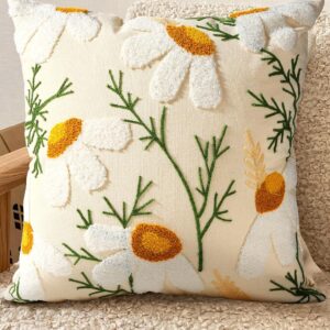DaisyBloom Embroidered Pillow Cover