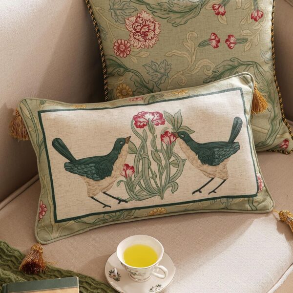 French Vintage Green Floral Linen Throw Pillow Covers - Image 6