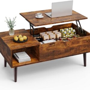 SweetCrispy Lift-Top Coffee Table with Hidden Storage – Rustic Brown